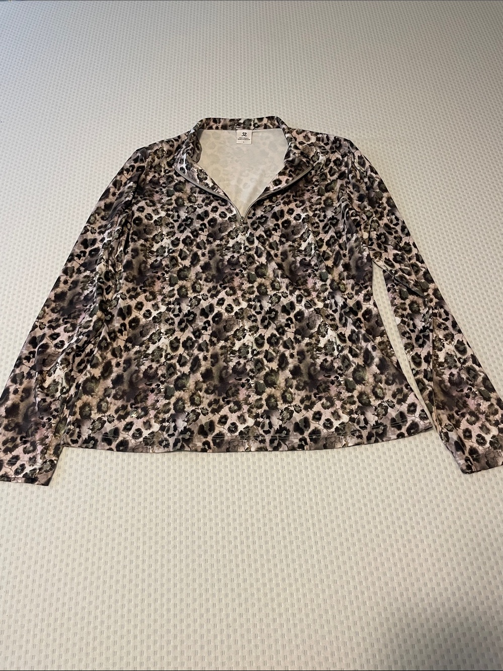 Daily Sports Leopard-Print Quarter-Zip Pullover in Neutral Tones